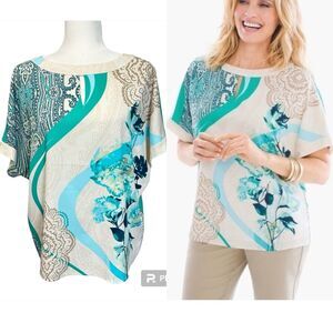 Chico's Blouse Womens Size 0 (S) Multicolor Floral Paisley Shirt Colorful Dolman